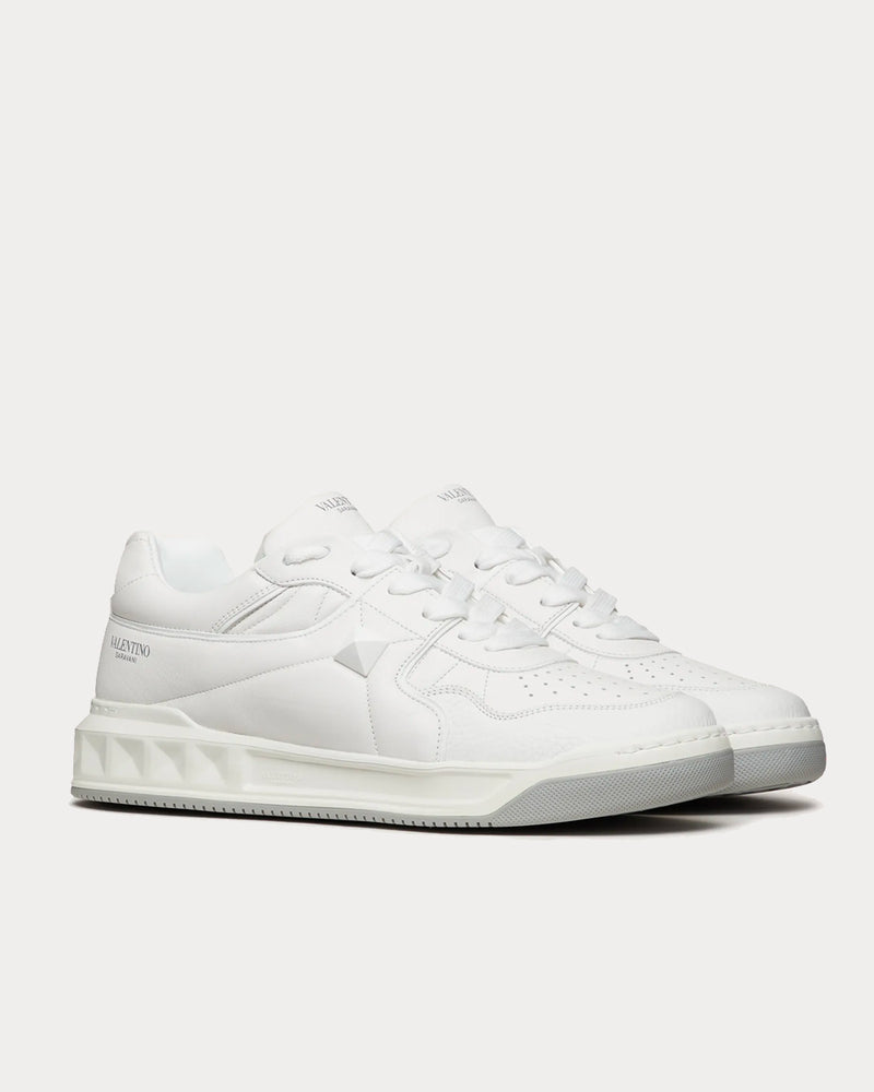 Valentino One Stud Calfskin White Low Top Sneakers - 2