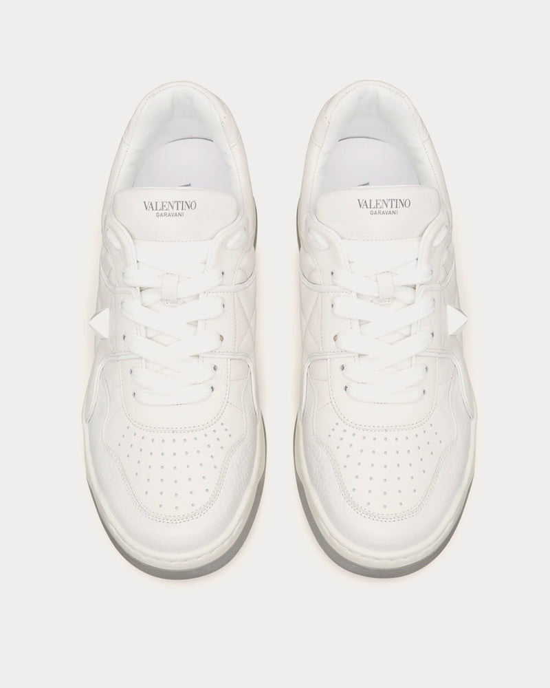 Valentino One Stud Calfskin White Low Top Sneakers - 3
