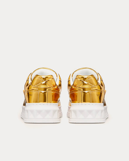 Valentino One Stud Mirror-Finish Synthetic Fabric Antique Brass Low Top Sneakers - 4