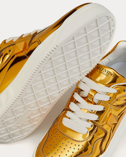 Valentino One Stud Mirror-Finish Synthetic Fabric Antique Brass Low Top Sneakers - 5