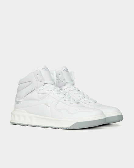 Valentino One Stud Calfskin White High Top Sneakers - 2