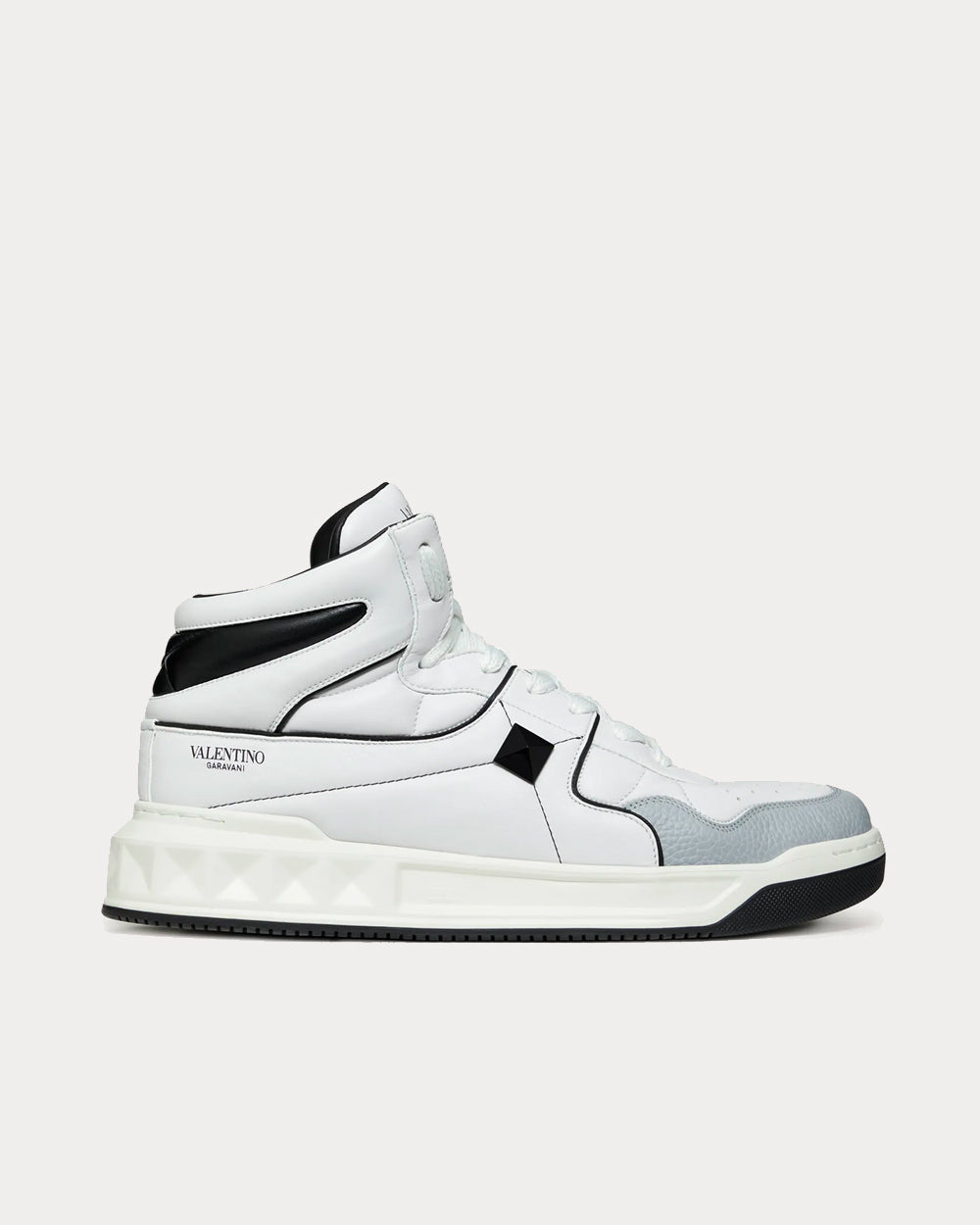 Valentino Men's One Stud Calfskin White Black High Top Sneakers