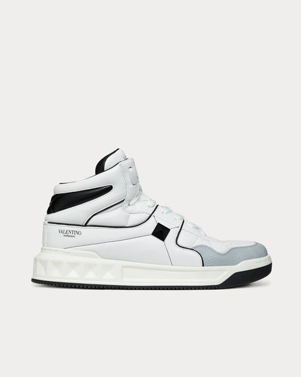 Valentino One Stud Calfskin White / Black High Top Sneakers - 1