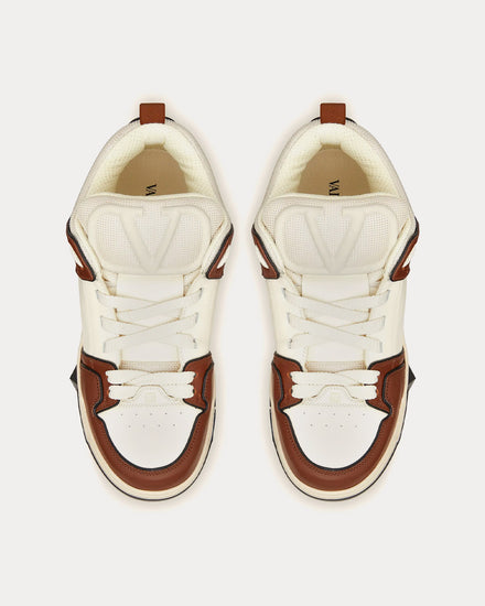 Valentino Open Skate Calfskin & Fabric Ivory / Chocolate Brown Low Top Sneakers - 2