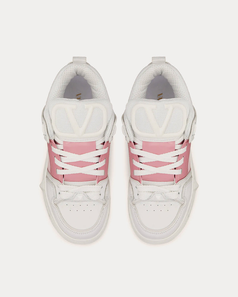Valentino Open Skate Calfskin with Patent Leather Band White / Coral Low Top Sneakers - 2