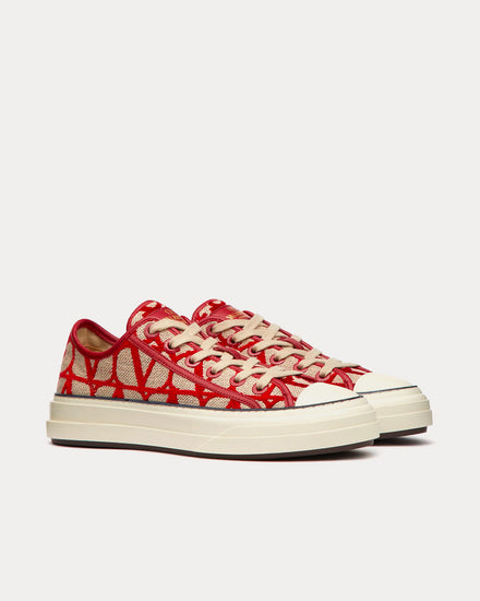 Valentino Toile Iconographe Totaloop Beige / Red Low Top Sneakers - 3