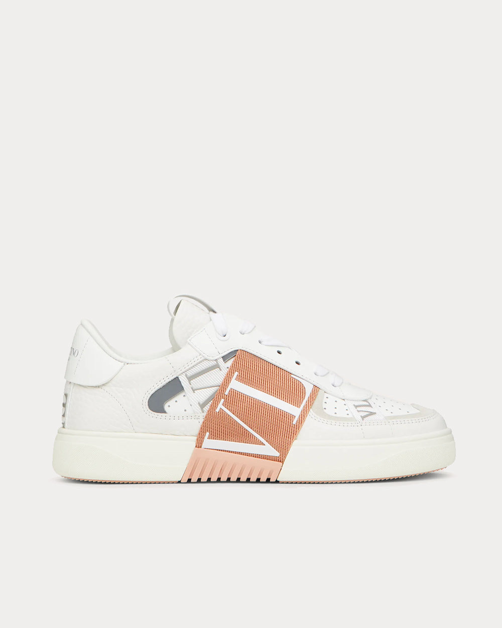 Valentino Women's VL7N Banded Calfskin White & Pink Low Top Sneakers
