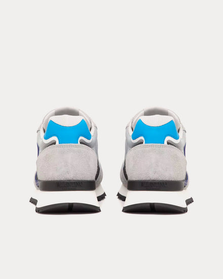 Valentino VLogo Pace Split Leather, Fabric & Calfskin Grey / Blue Low Top Sneakers - 4