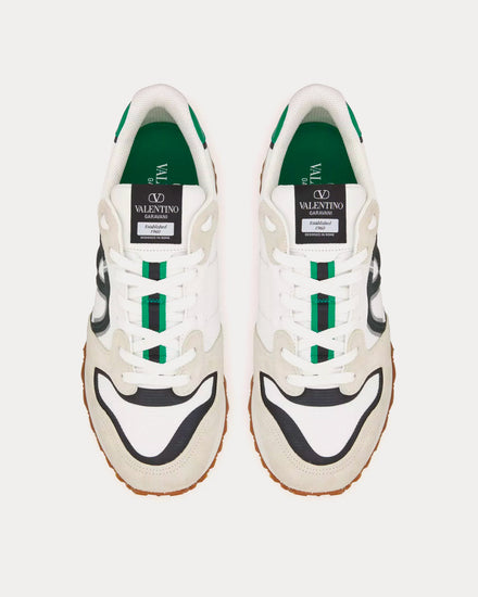 Valentino VLogo Pace Split Leather, Fabric & Calfskin White / Green Low Top Sneakers - 2