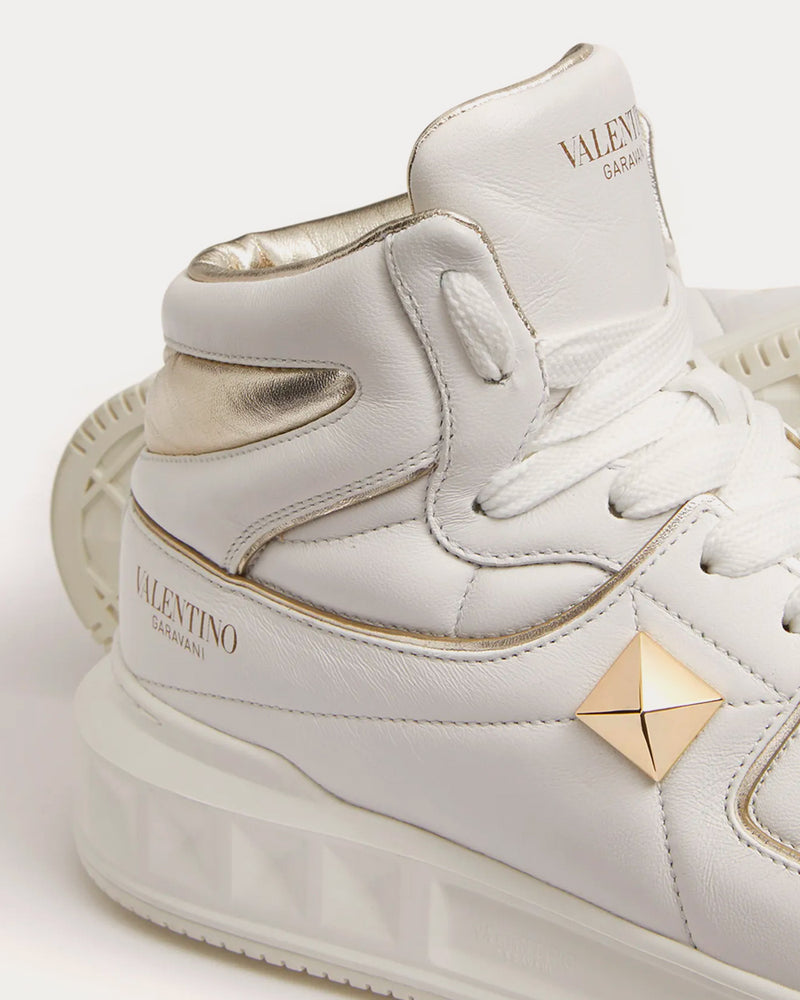 Valentino One Stud Nappa Platinum Mid Top Sneakers - 4