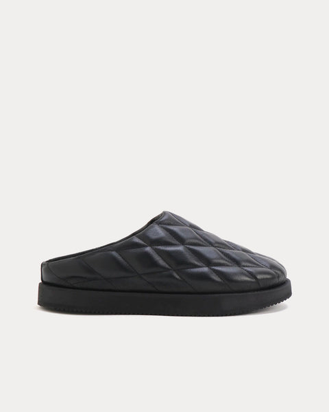 Y's Cow Leather Quilting Black Slip Ons