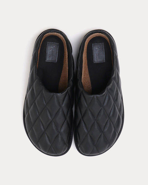 Y's Cow Leather Quilting Black Slip Ons